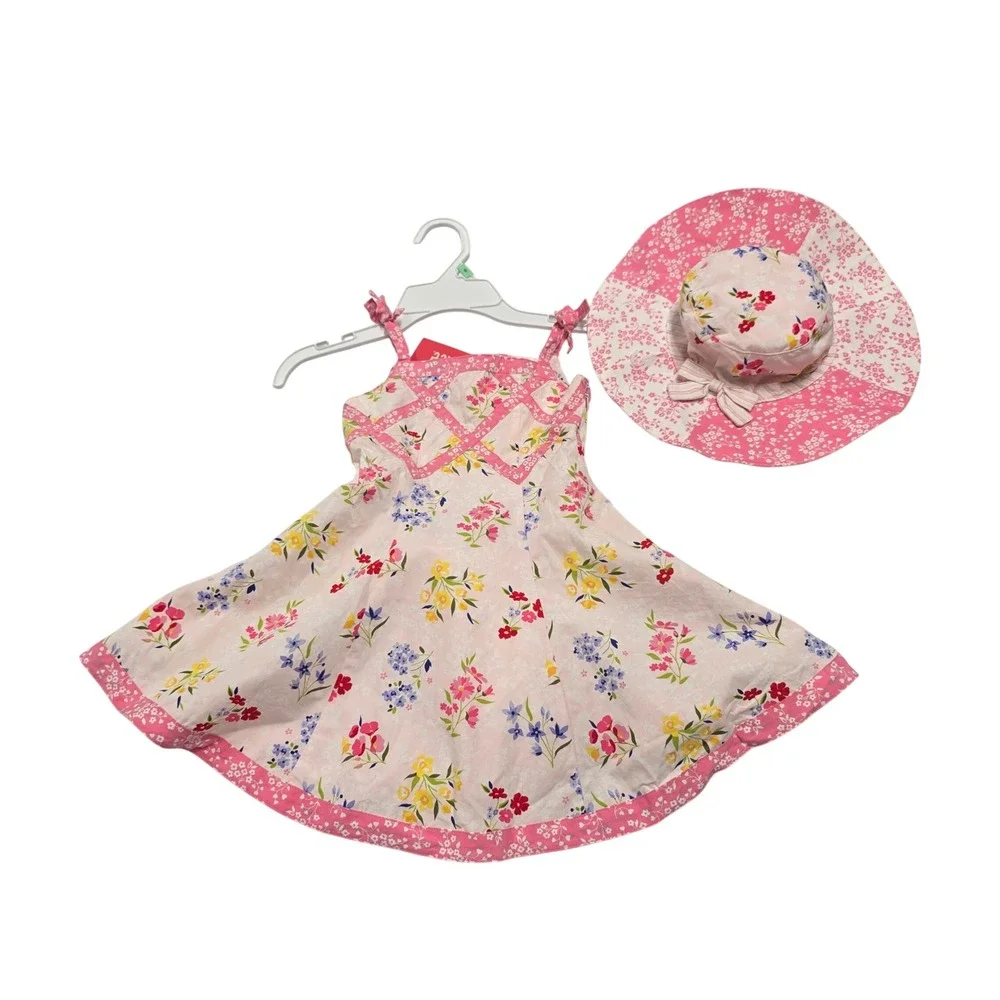 Gymboree LOVE IS IN THE AIR Tea Garden Pink Floral Sun Dress Hat 18-24 NEW 2006